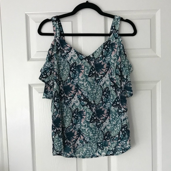 Buffalo David Bitton Tops - BUFFALO BY DAVID BITTON GREEN LEAFY COLD SHOULDER TOP NWT